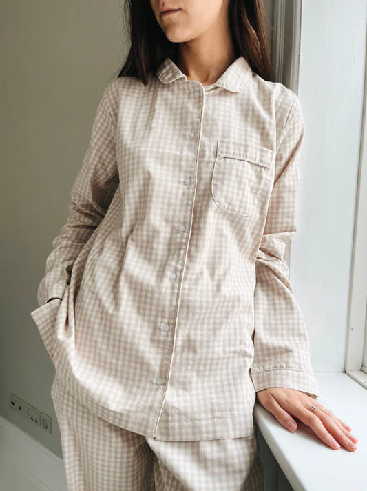 Classic Mom Pyjama, Beige Gingham