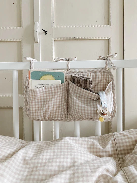 Lalaby, Bedside Pocket, Beige Gingham, Organic