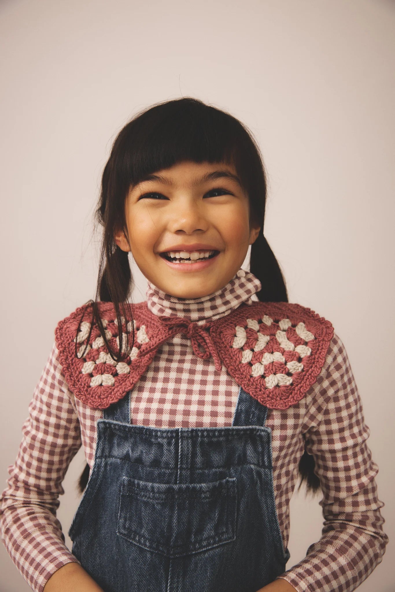 Snap Turtleneck, Gingham Print, Cherry. 100% Organic Pima Cotton