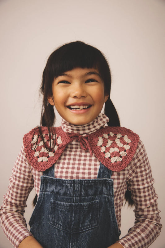 Snap Turtleneck, Gingham Print, Cherry. 100% Organic Pima Cotton
