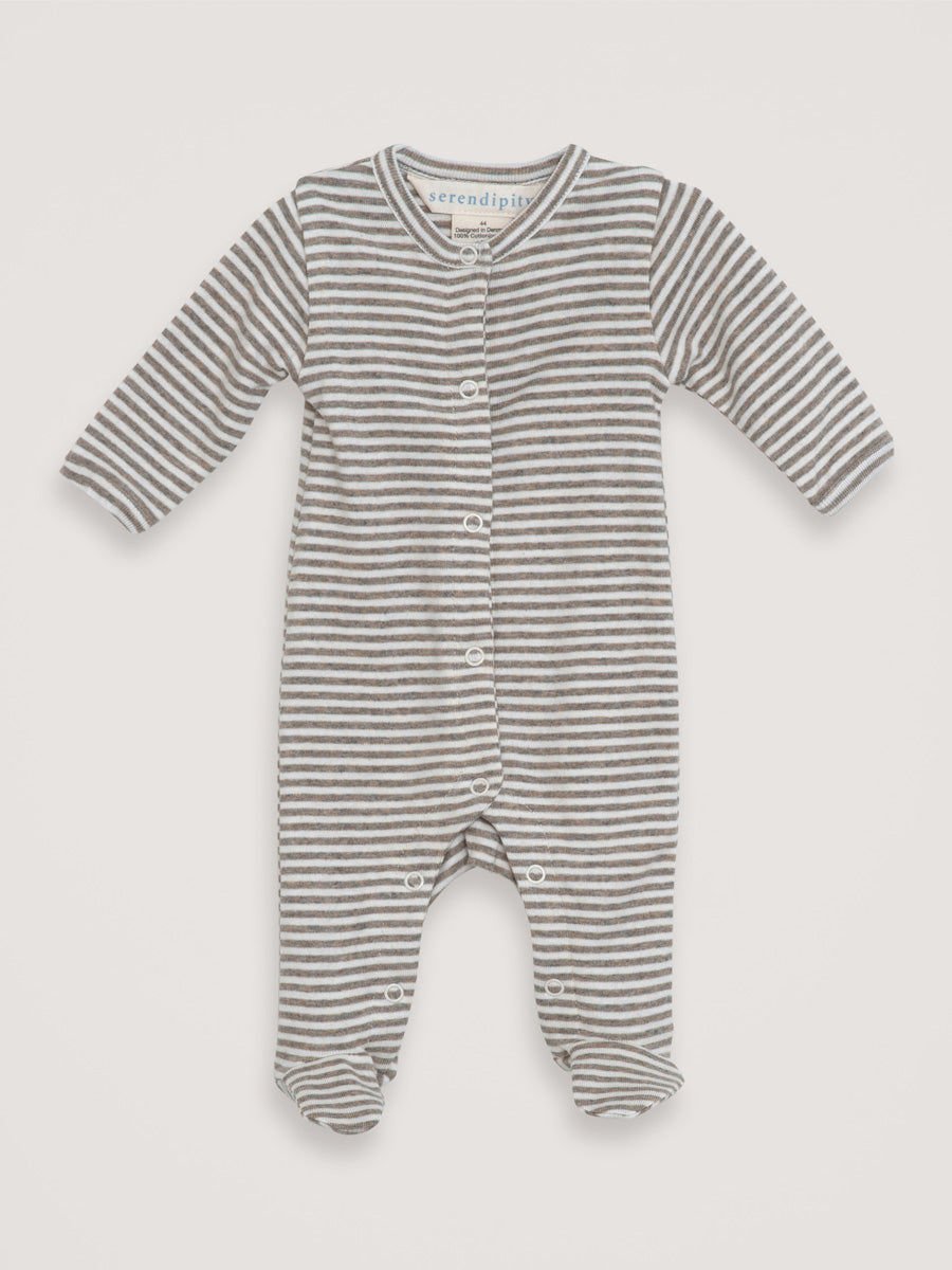 Serendipity, Newborn Suit w. Feet, Taupe/Offwhite