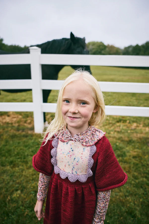 Misha & Puff, Kids Dress, Scallop Bib Dress, Berry, 100% Merino Wool