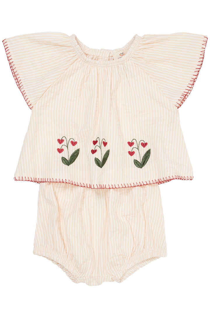 Copenhagen Colors, Seersucker Baby Set w Embroidery, Dusty Rose