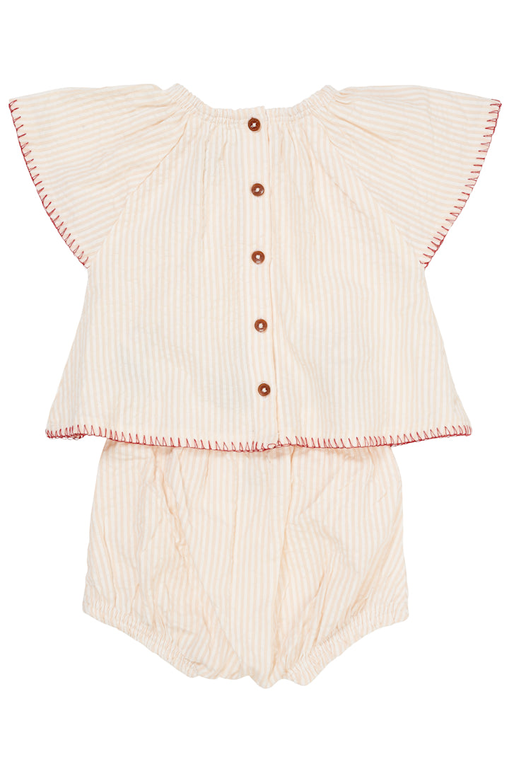 Copenhagen Colors, Seersucker Baby Set w Embroidery, Dusty Rose