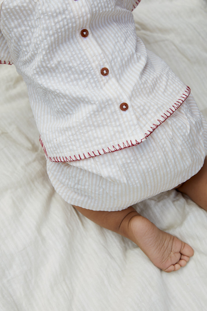 Copenhagen Colors, Seersucker Baby Set w Embroidery, Dusty Rose