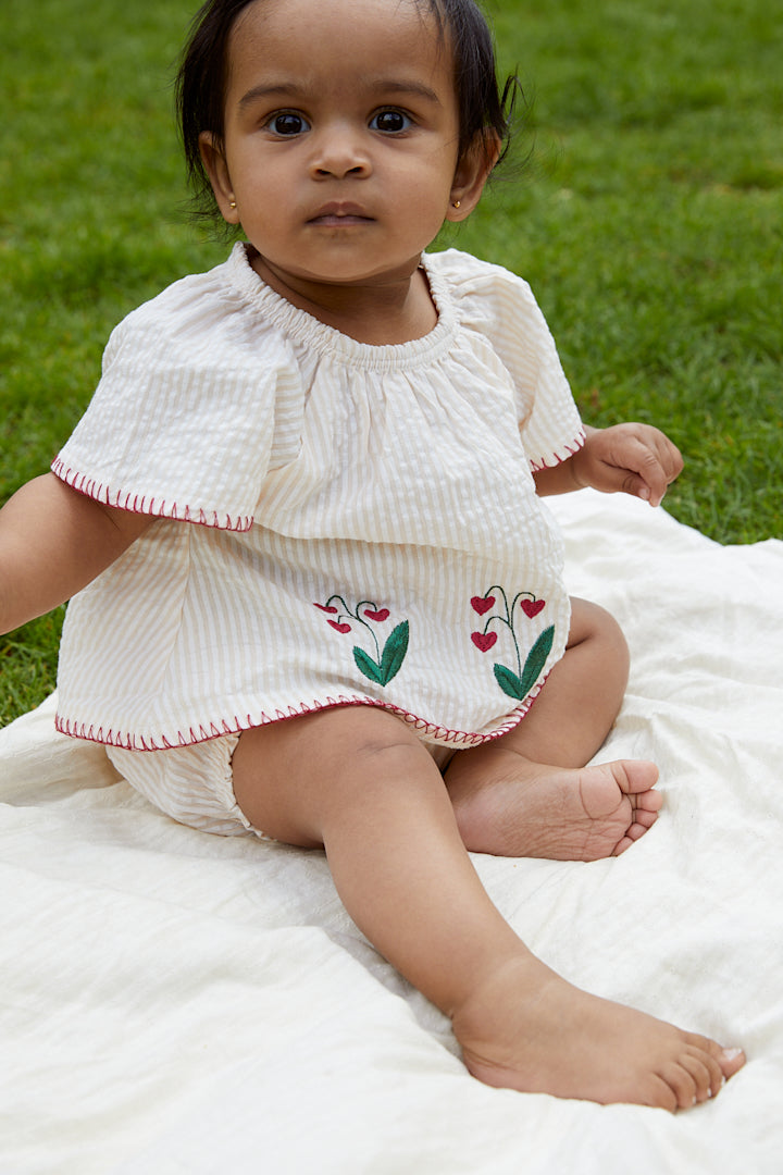 Copenhagen Colors, Seersucker Baby Set w Embroidery, Dusty Rose