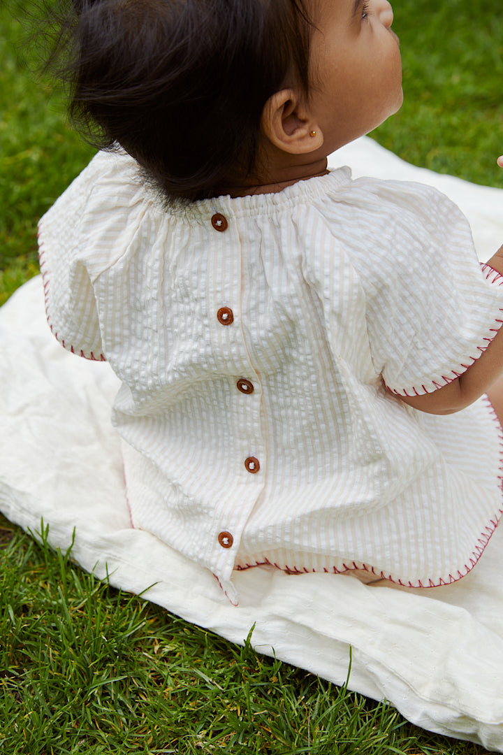 Copenhagen Colors, Seersucker Baby Set w Embroidery, Dusty Rose