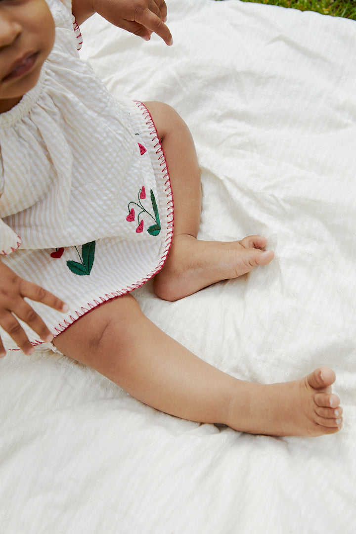Copenhagen Colors, Seersucker Baby Set w Embroidery, Dusty Rose