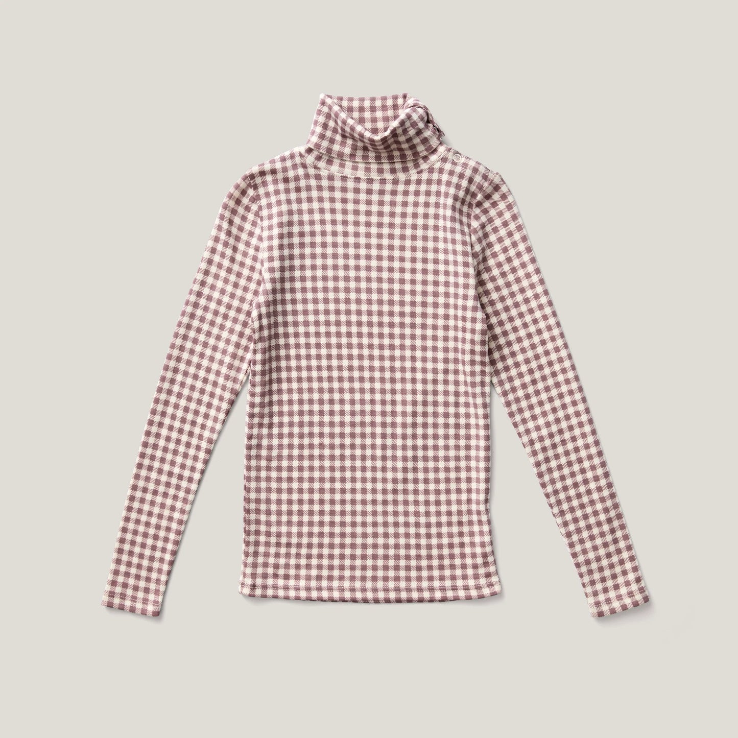 Snap Turtleneck, Gingham Print, Cherry. 100% Organic Pima Cotton