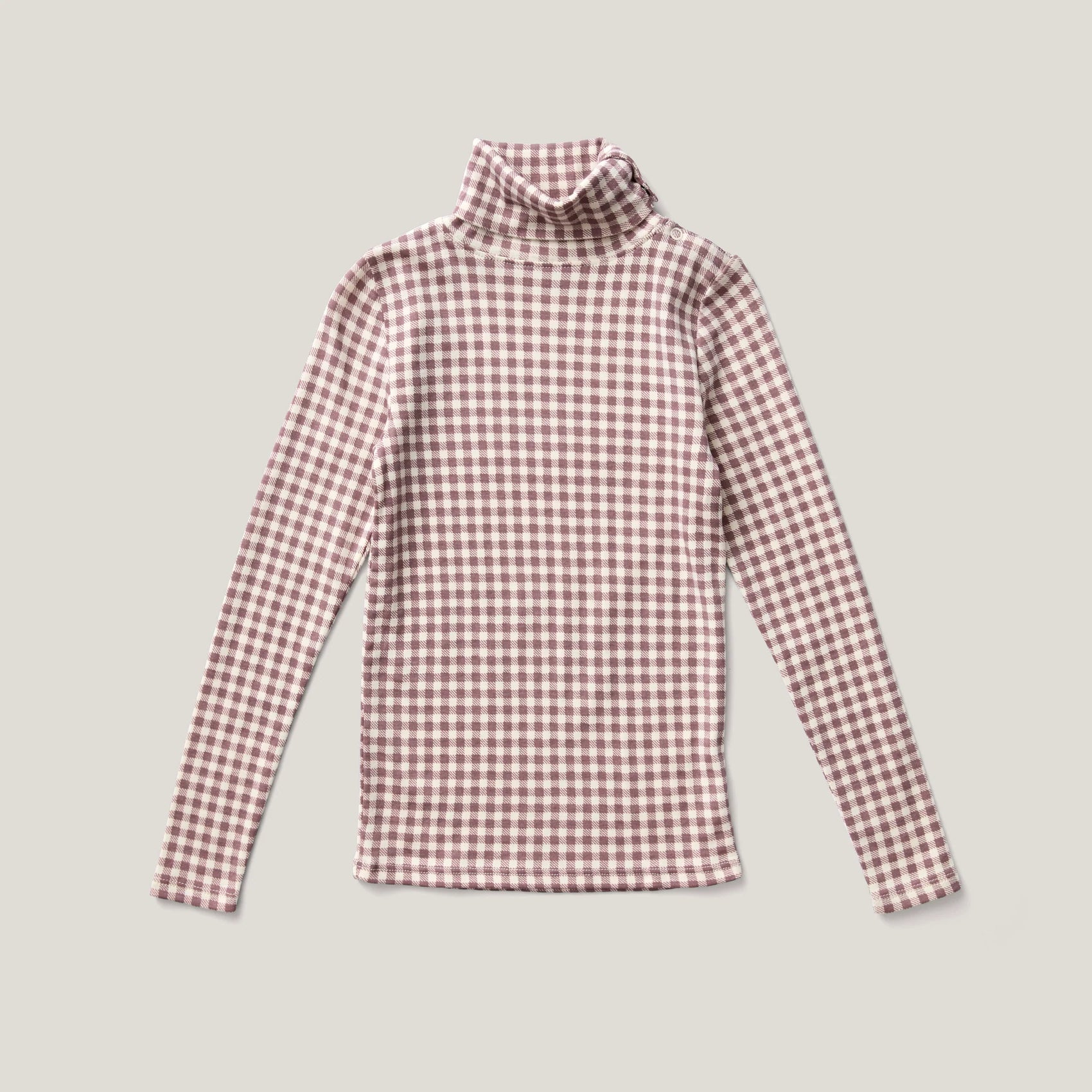 Snap Turtleneck, Gingham Print, Cherry. 100% Organic Pima Cotton