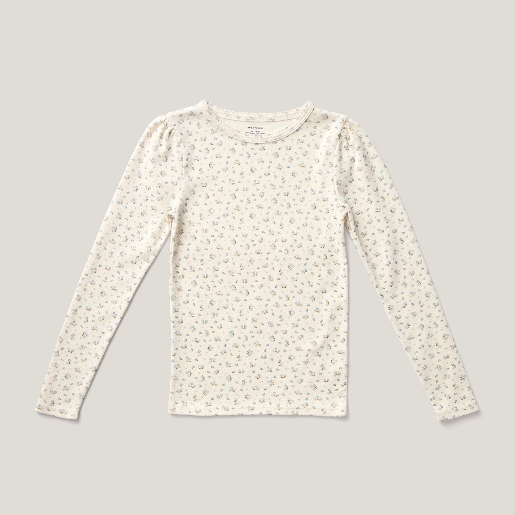 Pouf Tee, Calico Print Pointelle, Oasis. 100% Organic Pima Cotton