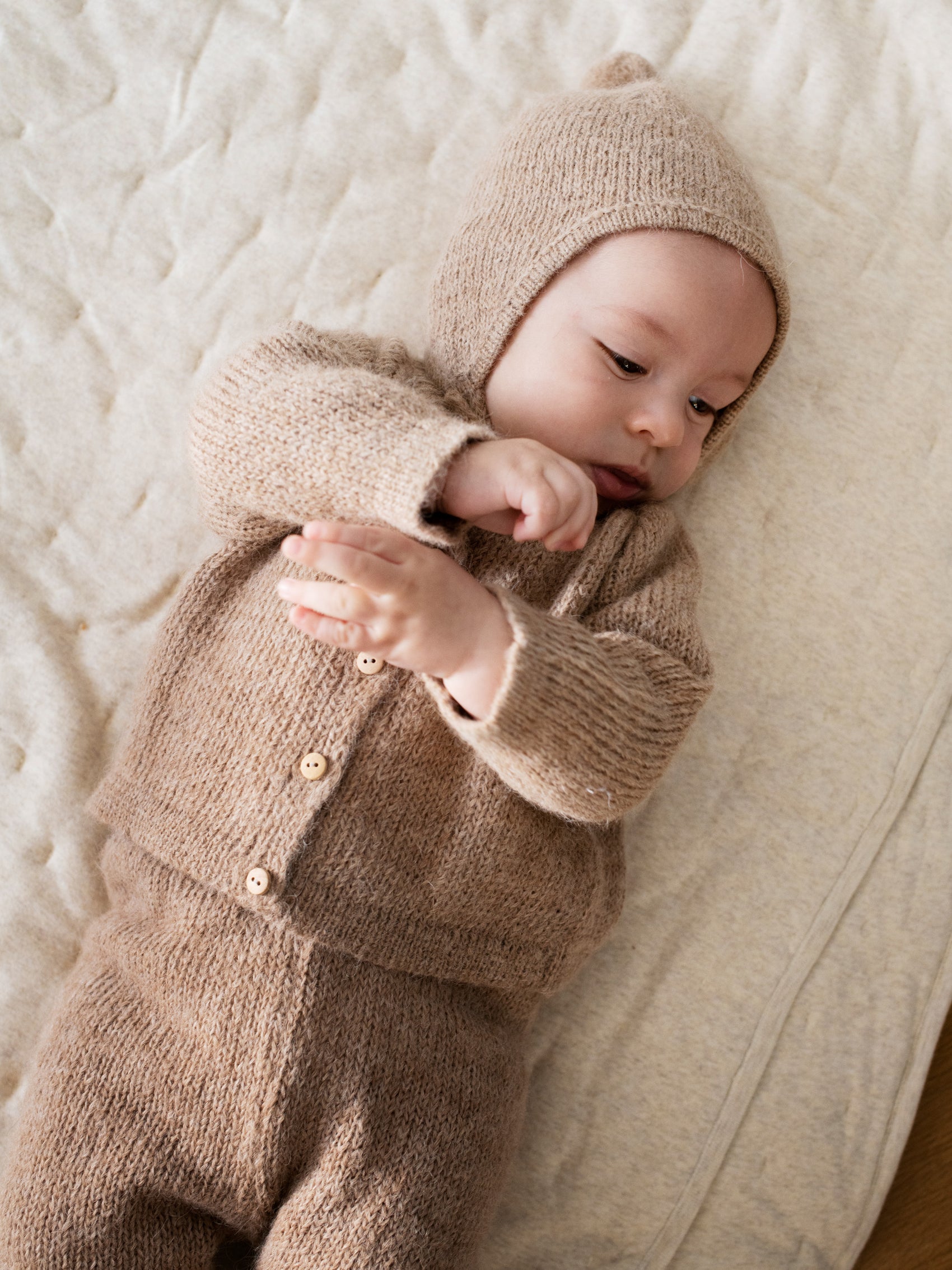 Baby Alpaca Suri Cardigan, Beige, 100% Baby Alpaca
