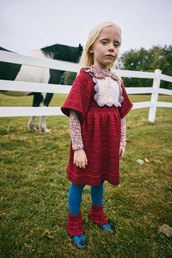 Misha & Puff, Kids Dress, Scallop Bib Dress, Berry, 100% Merino Wool