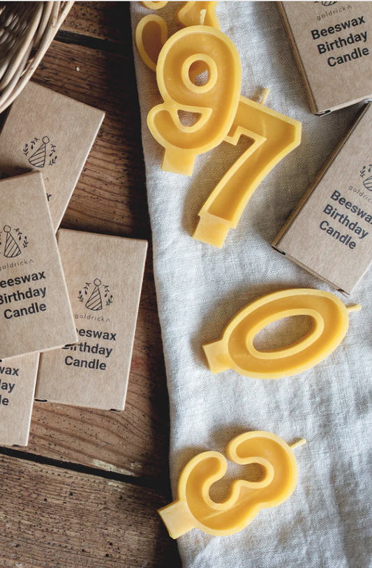 Handmade Beeswax Number Candles, 0–6, Pure Beeswax with Cotton Wick
