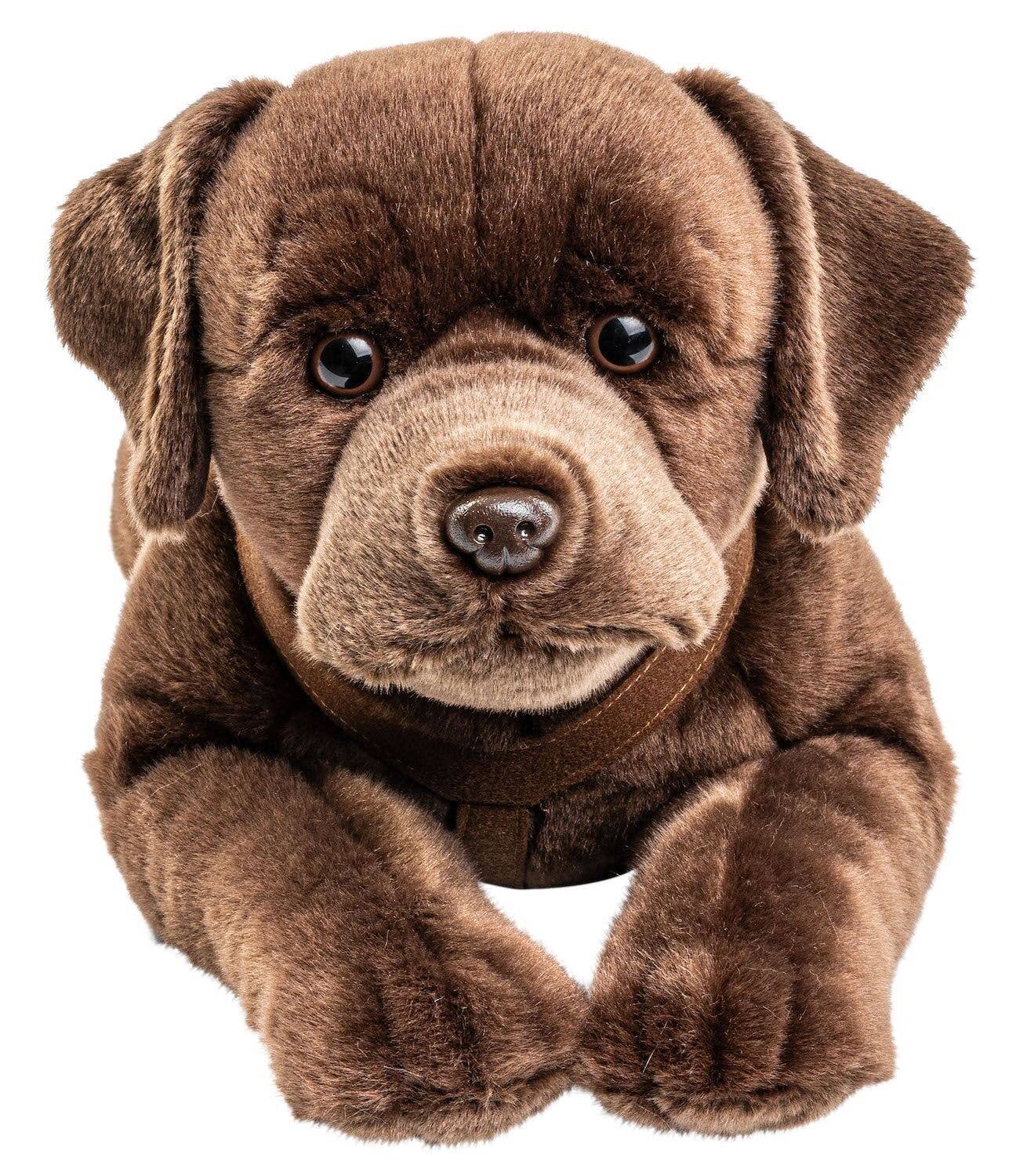 Labrador Plush, Lying with Harness, Brown, 60 cm, Super Soft & Recycled Filling