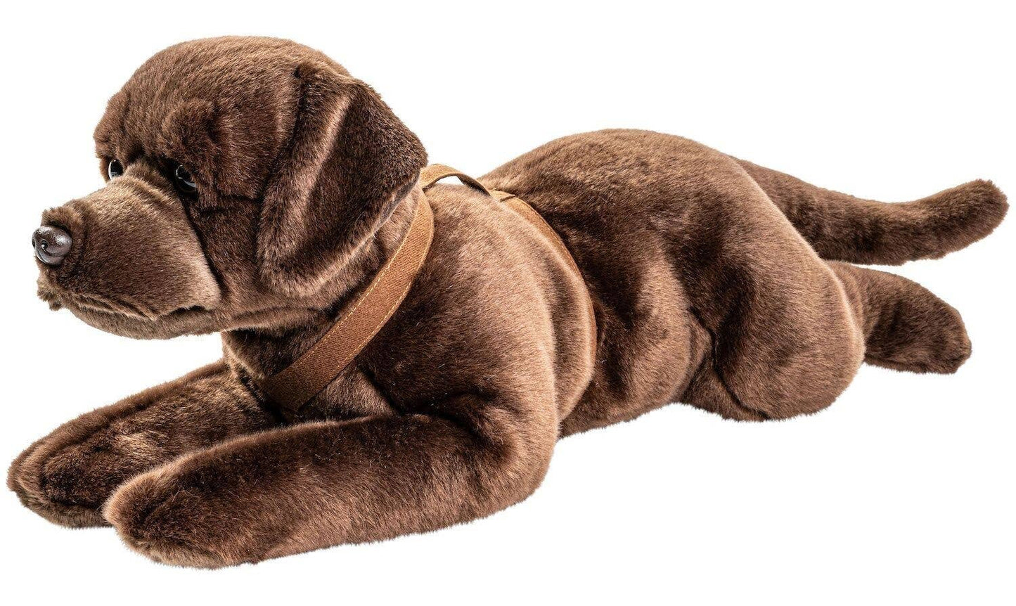 Labrador Plush, Lying with Harness, Brown, 60 cm, Super Soft & Recycled Filling