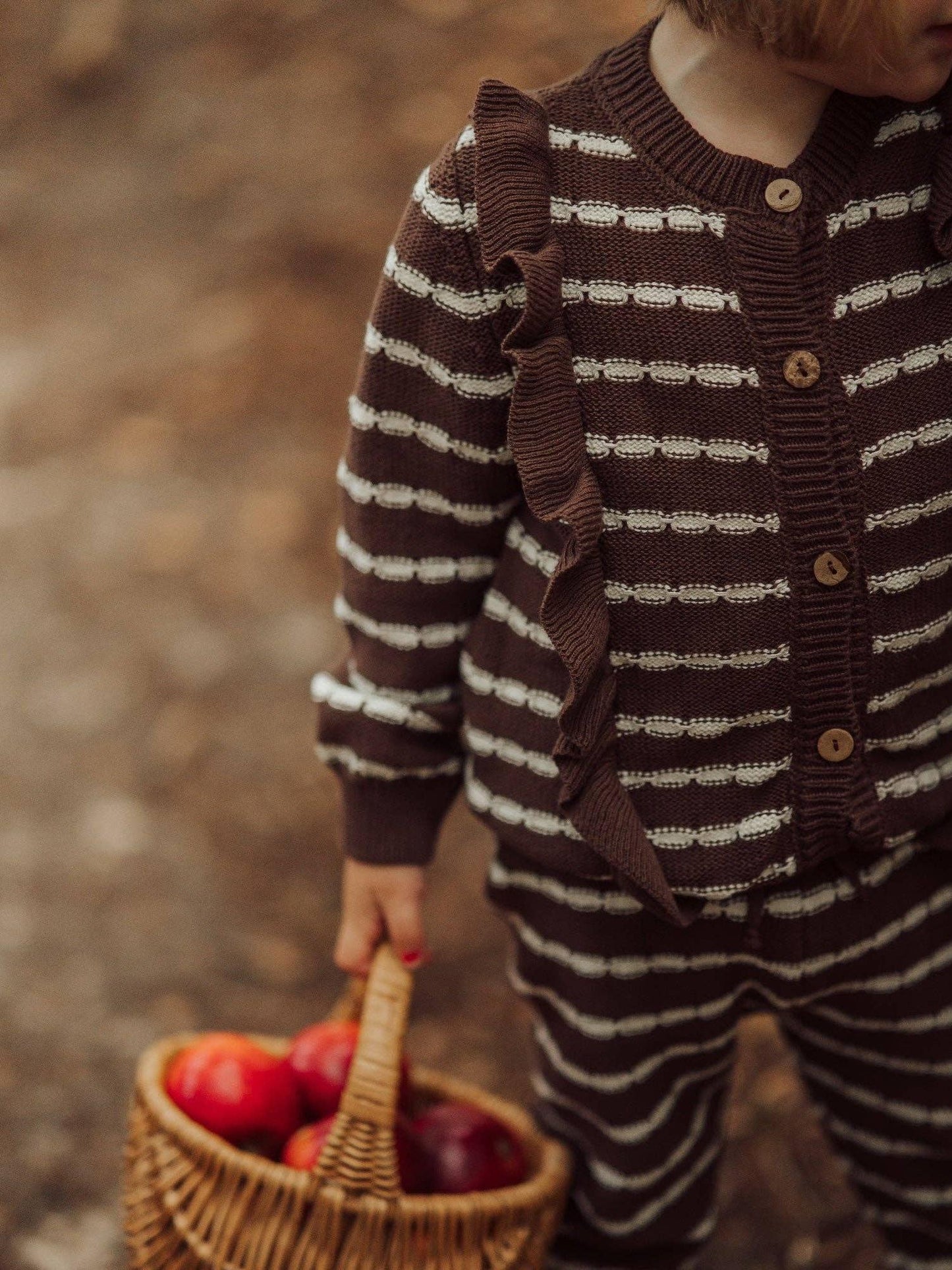 Alba Striped Frill Cardigan, Brown