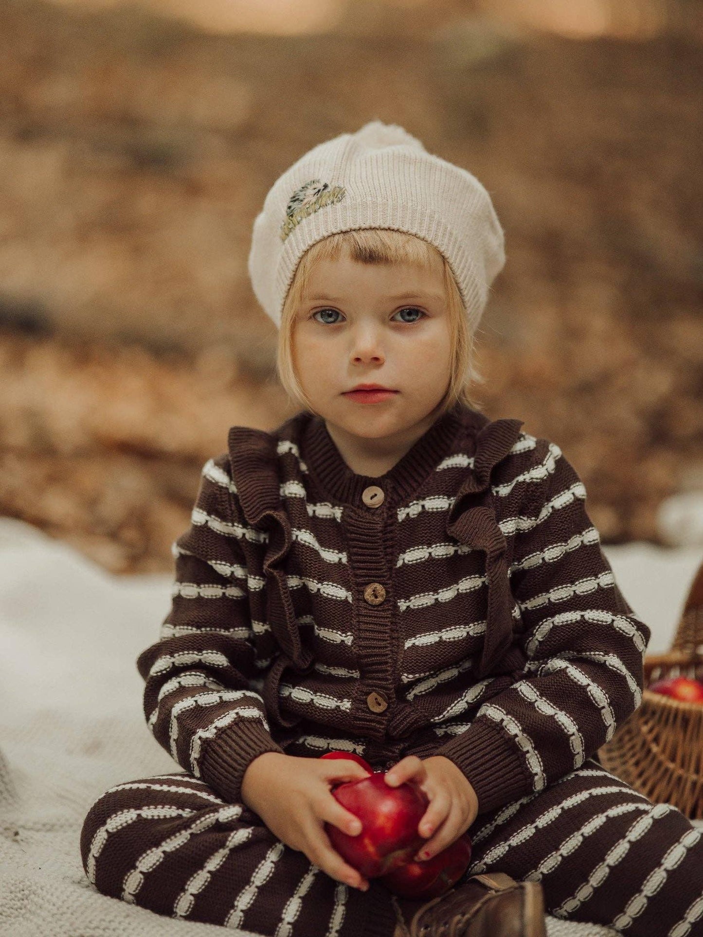 Alba Striped Frill Cardigan, Brown