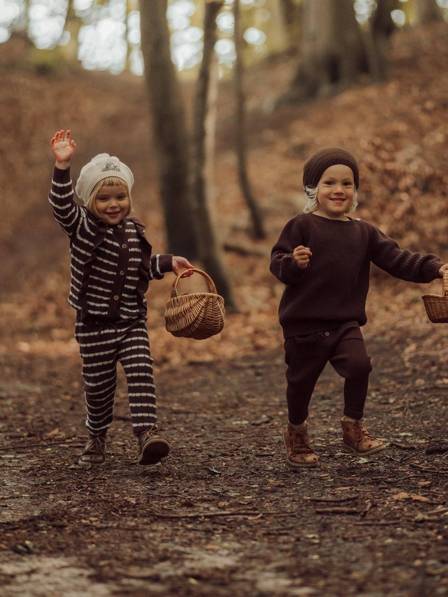 Alba Striped Frill Cardigan, Brown