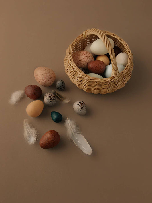A Dozen Bird Eggs in a Basket, Wooden Play Set