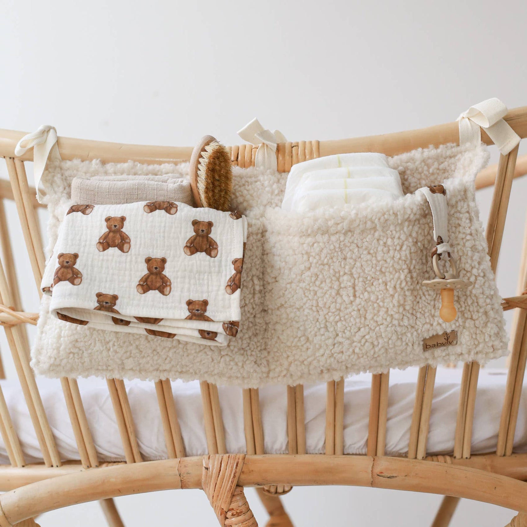 Bedside Organizer, Hanging Storage with Two Pockets, Cream or Taupe