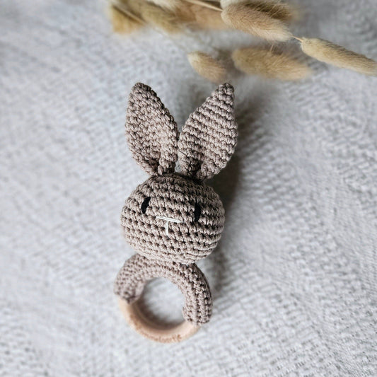 Handmade Crochet Rattle Bunny - Sand