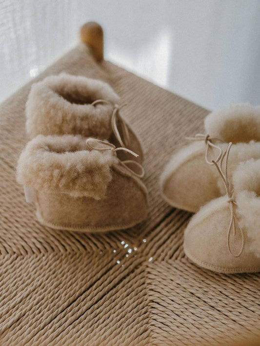 Baby Booties, Noly, Sand, 100% Natural Wool