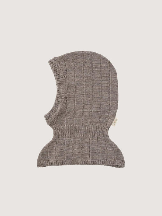Balaclava with Frill, Pale Cream Melange, Knitted