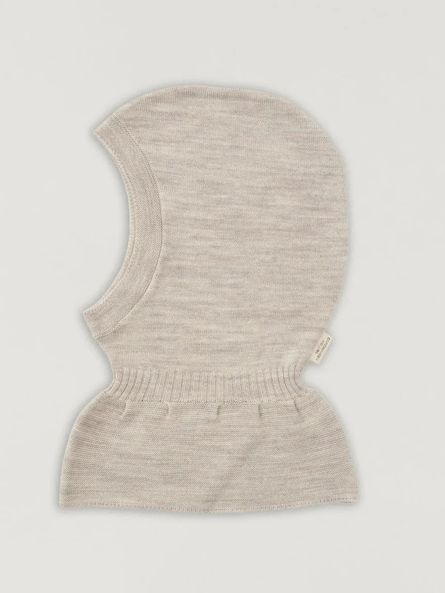 Balaclava with Frill, Pale Cream Melange, Knitted