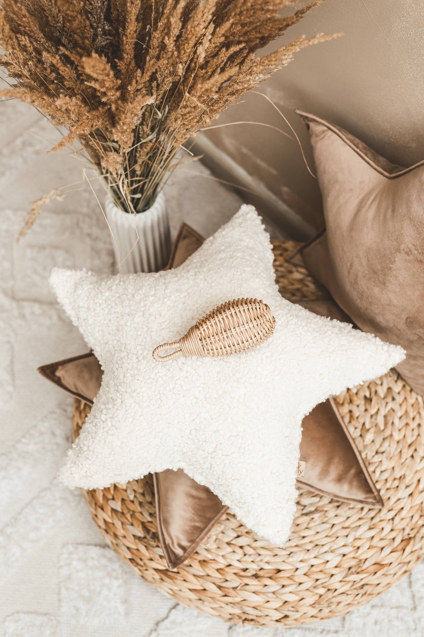 Star-Shaped Teddy Cushion, Cream, Soft Kids Room Décor