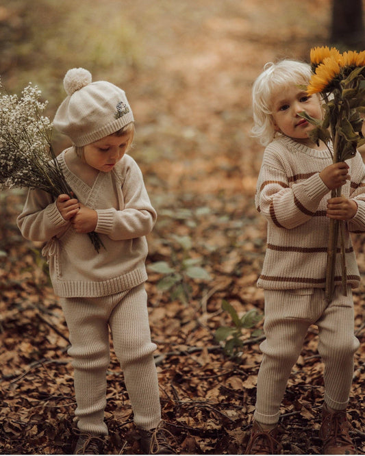 Pops Knit Leggings, Beige, 100% Organic Cotton
