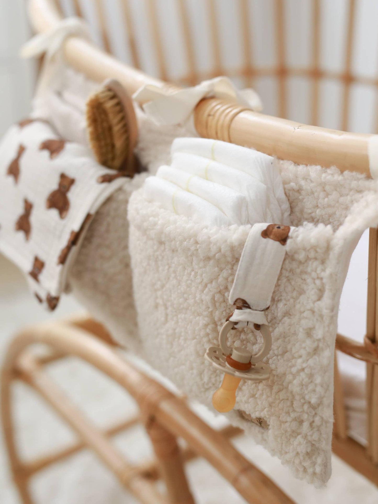 Bedside Organizer, Hanging Storage with Two Pockets, Cream or Taupe