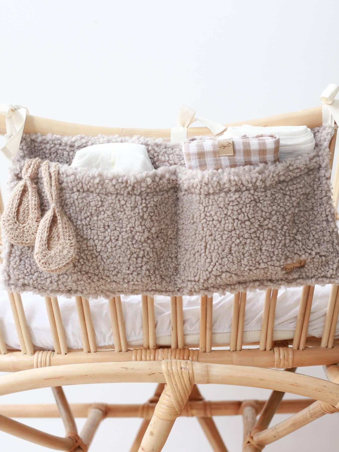 Bedside Organizer, Hanging Storage with Two Pockets, Cream or Taupe