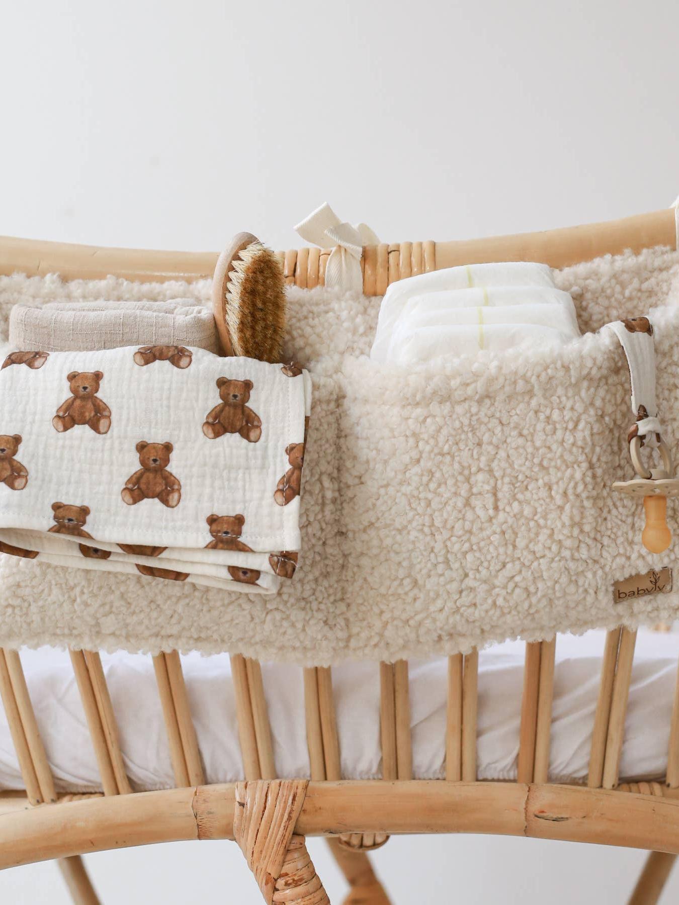 Bedside Organizer, Hanging Storage with Two Pockets, Cream or Taupe