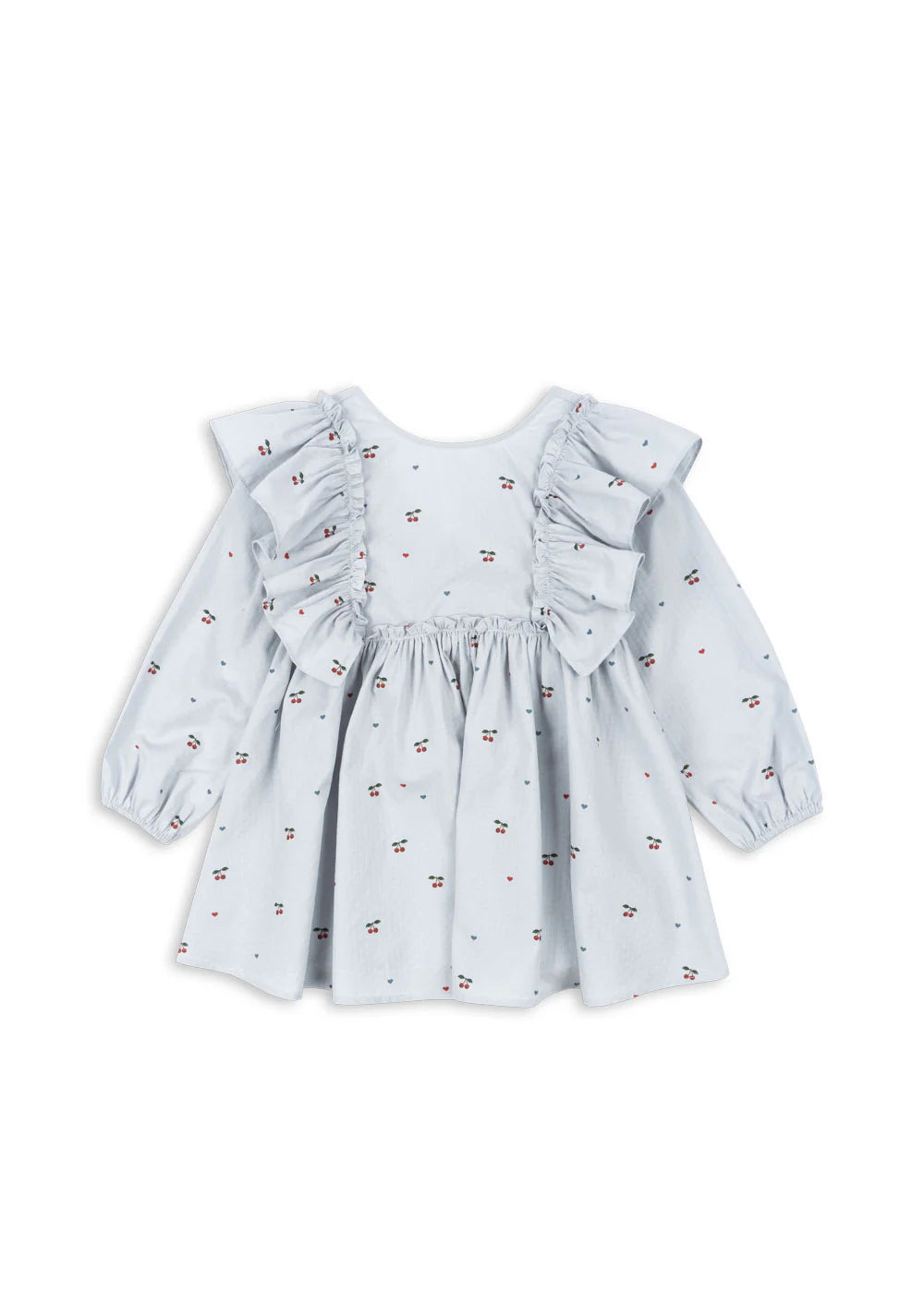 Konges Sløjd, Evia Ls Bow Dress, Cherry Blue Coeur, 100% Organic Cotton