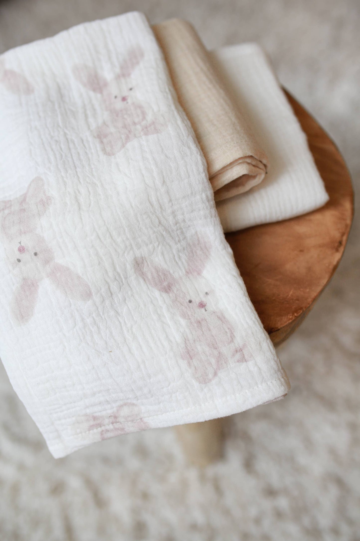 Muslin Burp Cloth Set, 3 Pack, Bunny Print