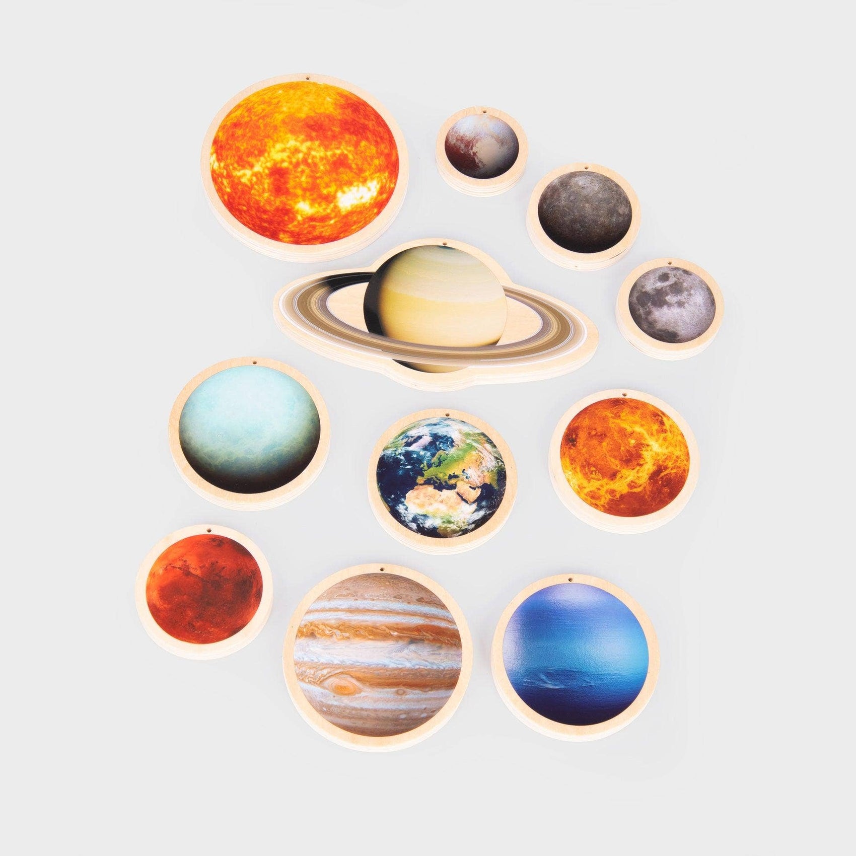 Wooden Solar System Discs Set of 11 – Montessori Space Learning Toy