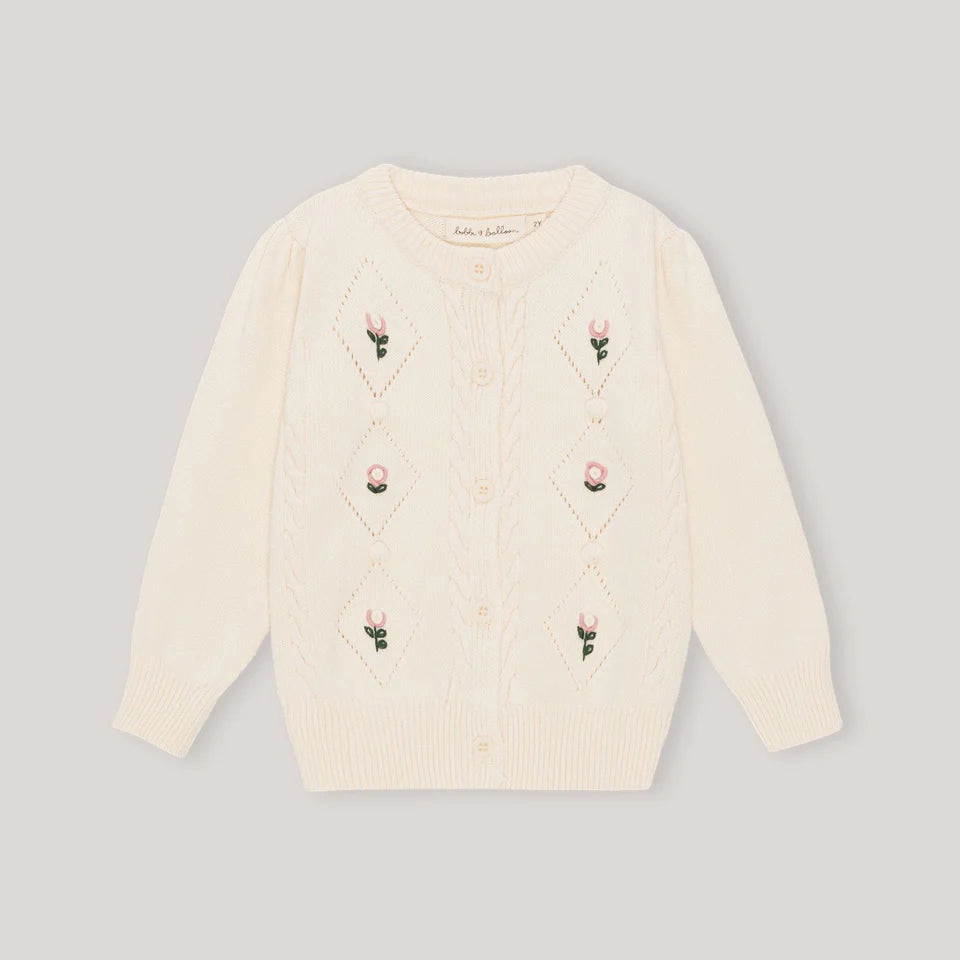 Cardigan Flower Embroidery, Ivory