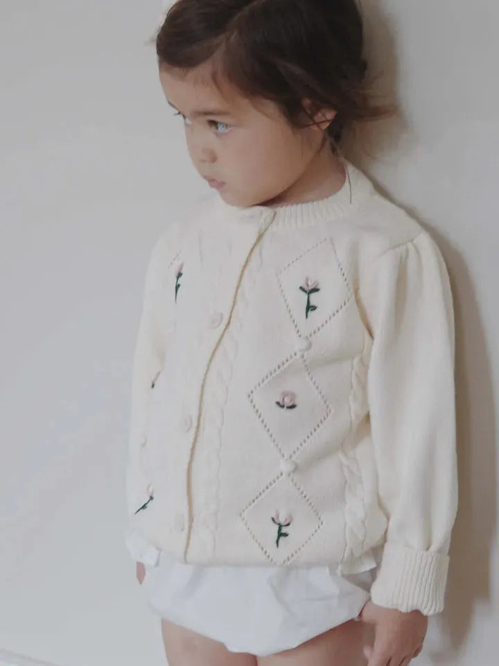 Cardigan Flower Embroidery, Ivory