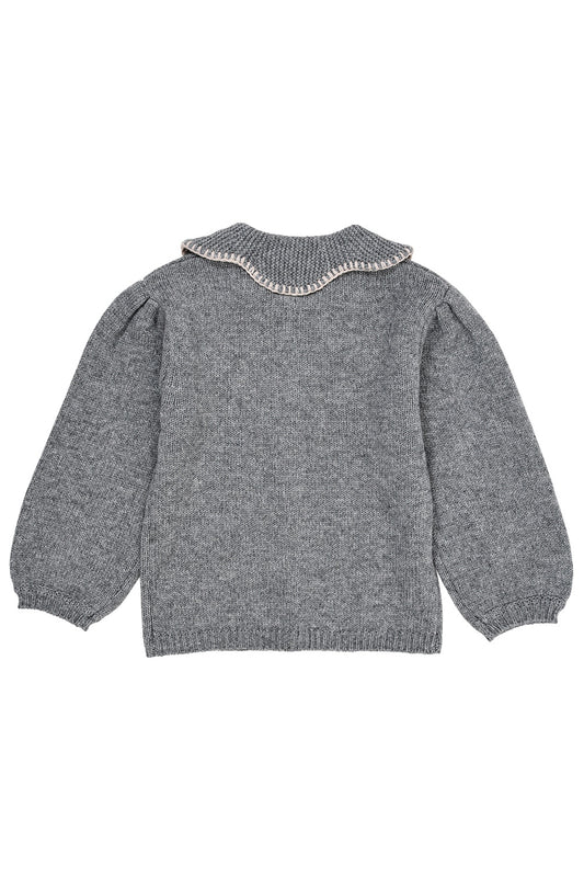 Cashmere Cardigan w. collar, Grey melange
