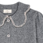 Cashmere Cardigan w. collar, Grey melange