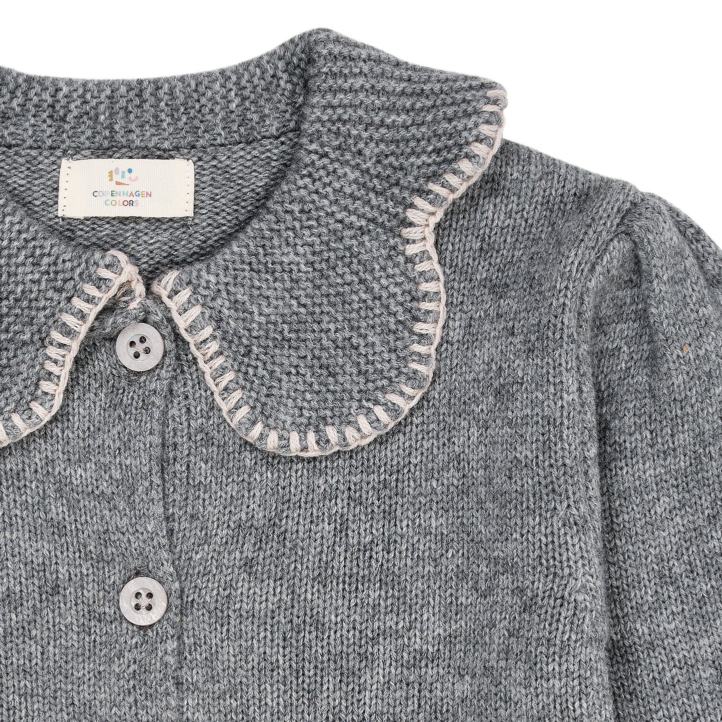 Cashmere Cardigan w. collar, Grey melange