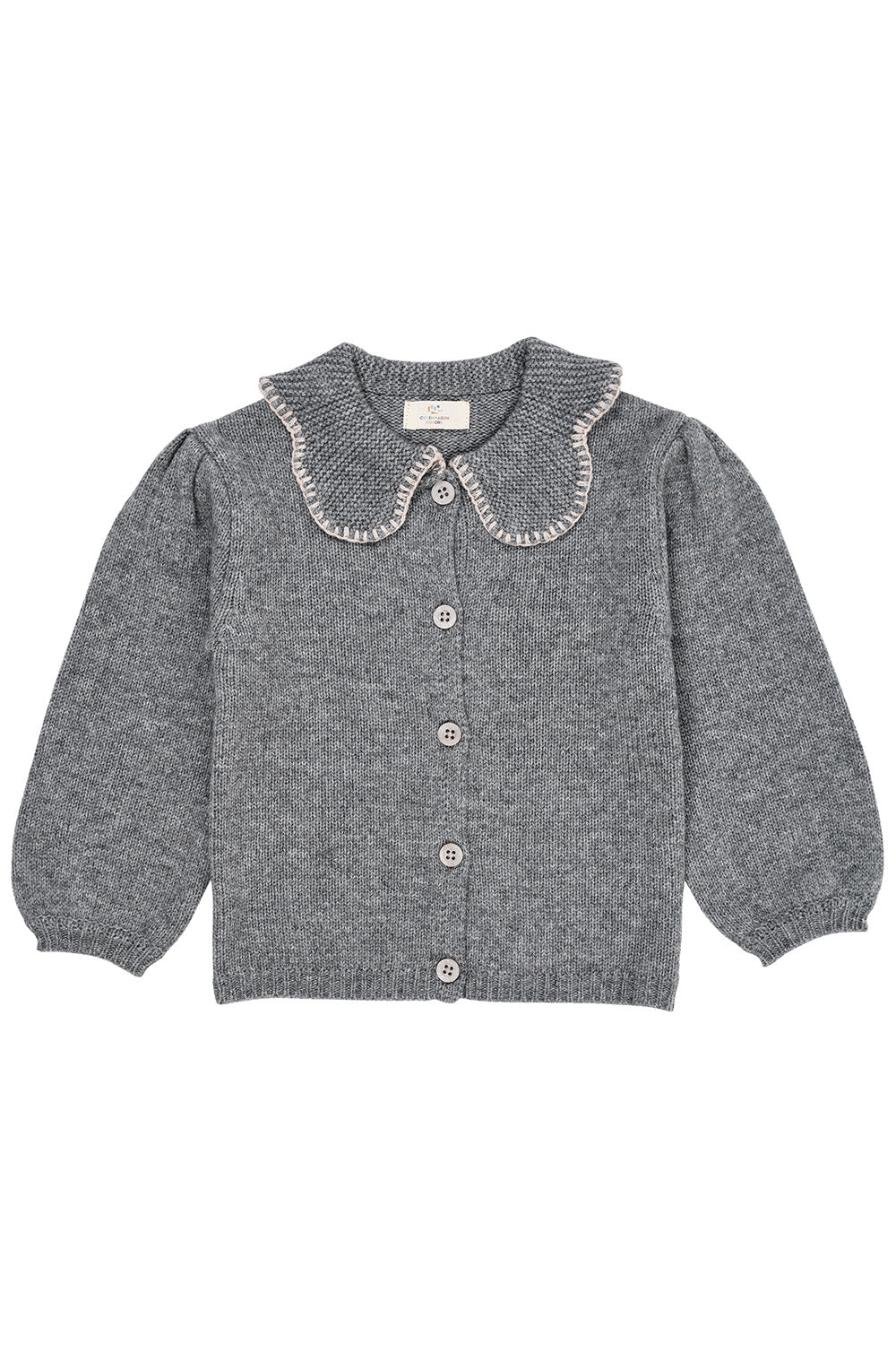 Cashmere Cardigan w. collar, Grey melange
