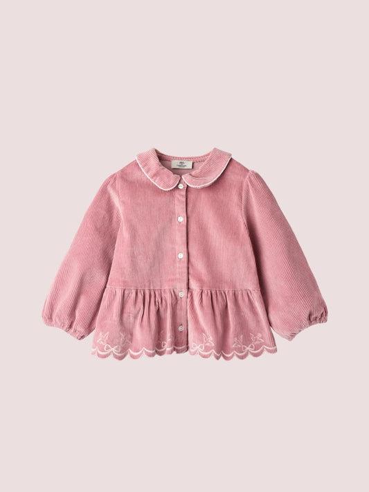 Corduroy Blouse with Embroidery, Rose