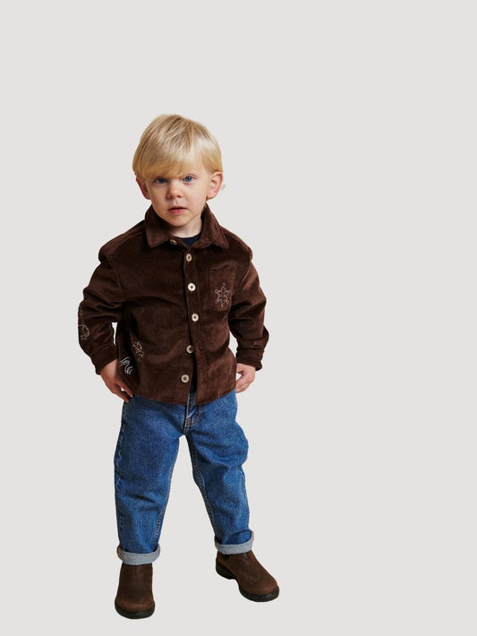 Corduroy Overshirt with Embroidery, Dark Brown
