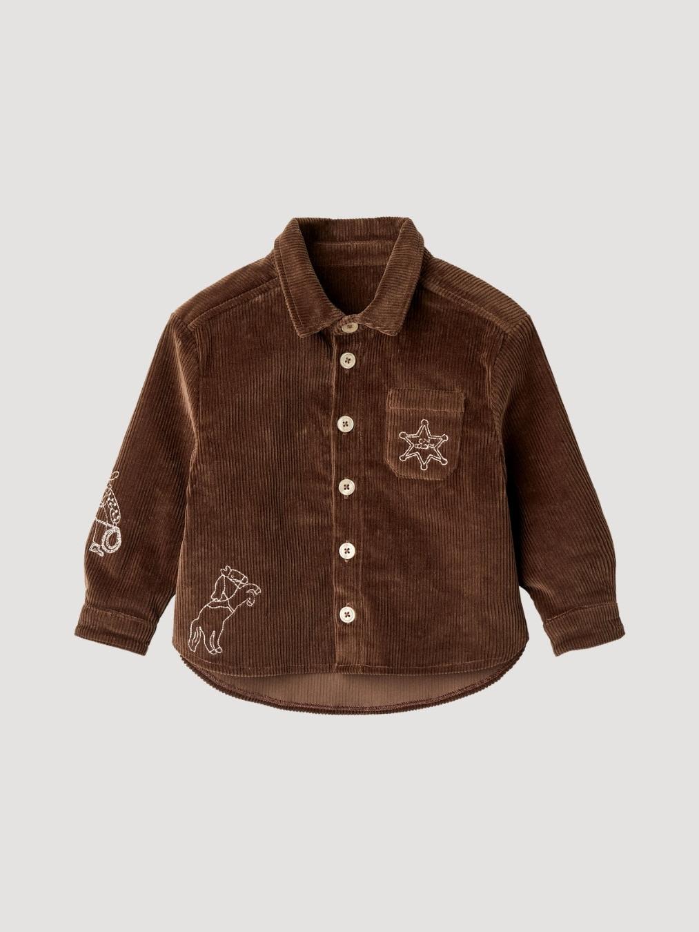 Corduroy Overshirt with Embroidery, Dark Brown