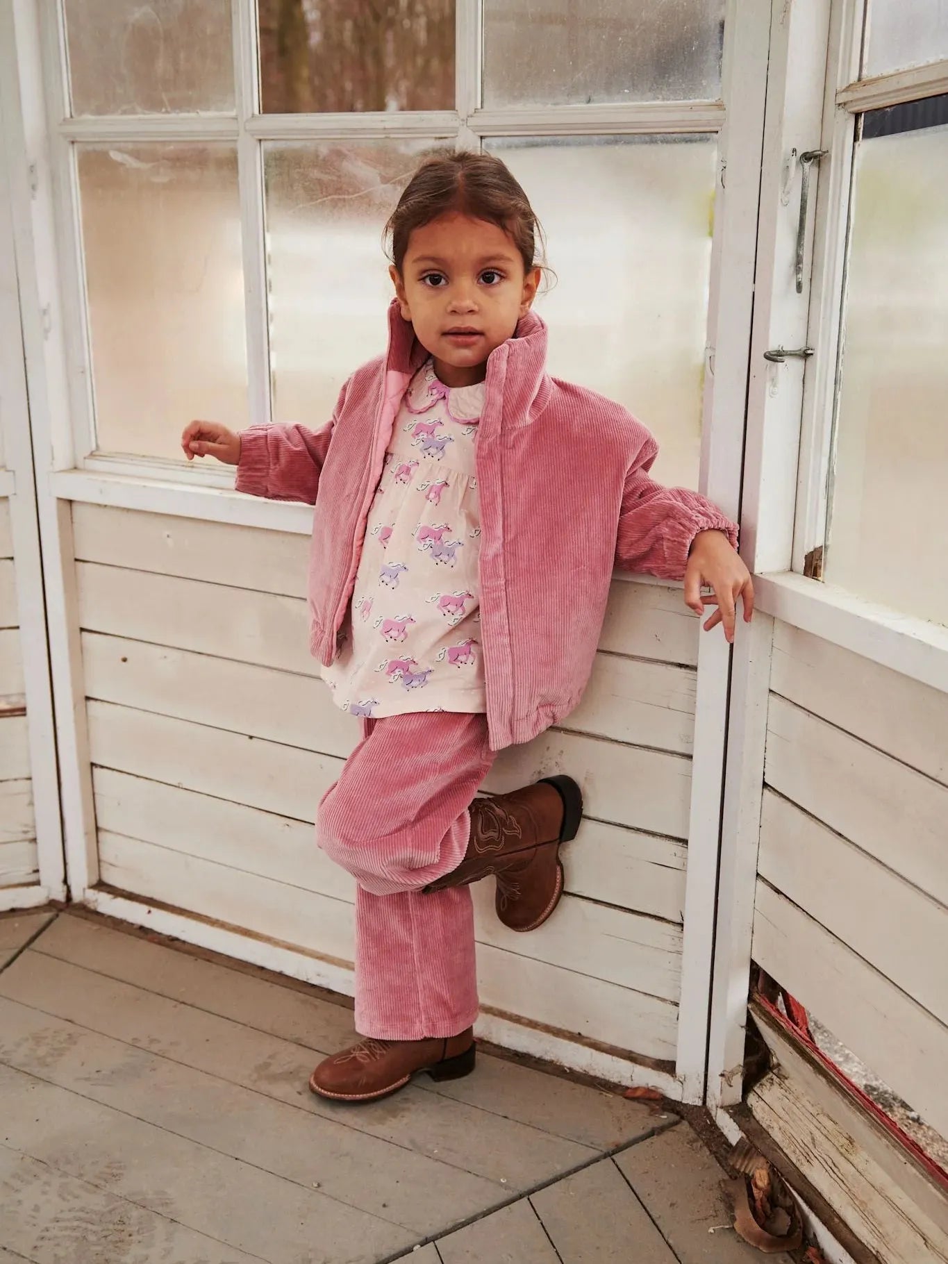 Corduroy Pants with Wide Leg & Embroidery, Rose