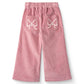 Corduroy Pants with Wide Leg & Embroidery, Rose