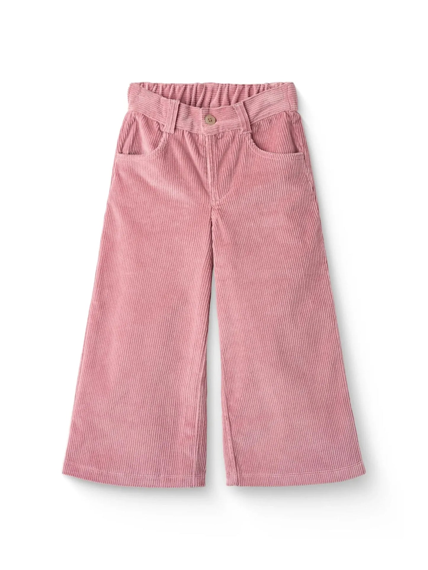 Corduroy Pants with Wide Leg & Embroidery, Rose