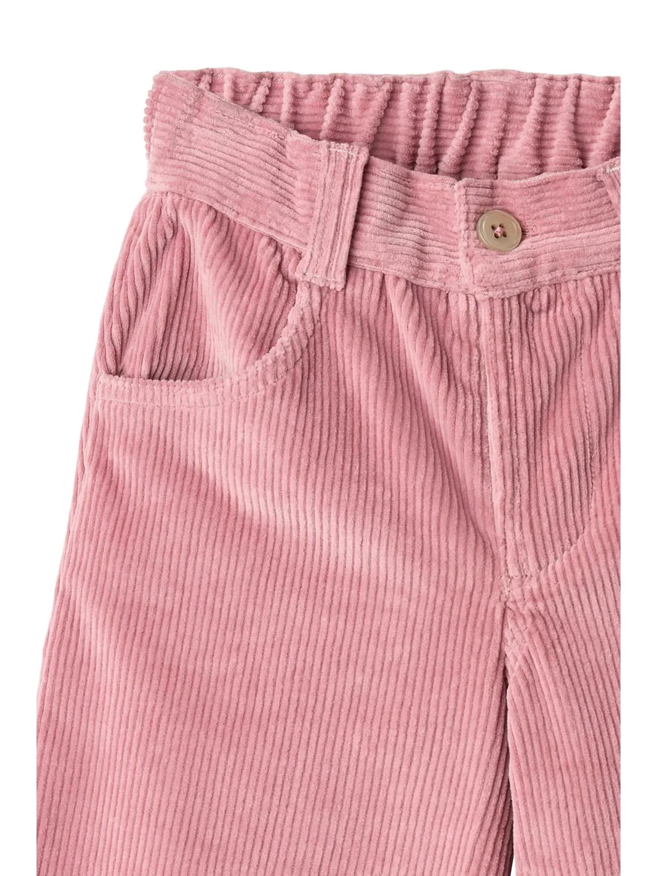 Corduroy Pants with Wide Leg & Embroidery, Rose